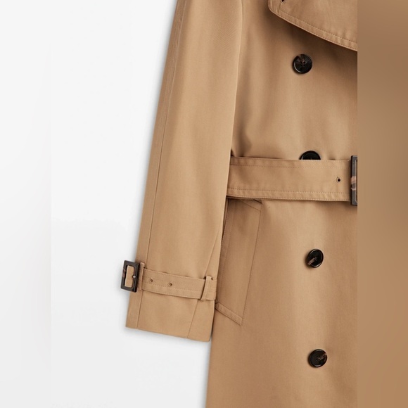 NWT. Massimo Dutti Camel Cotton Blend Voluminous Trench Coat with Belt. Size S. - Picture 9 of 13